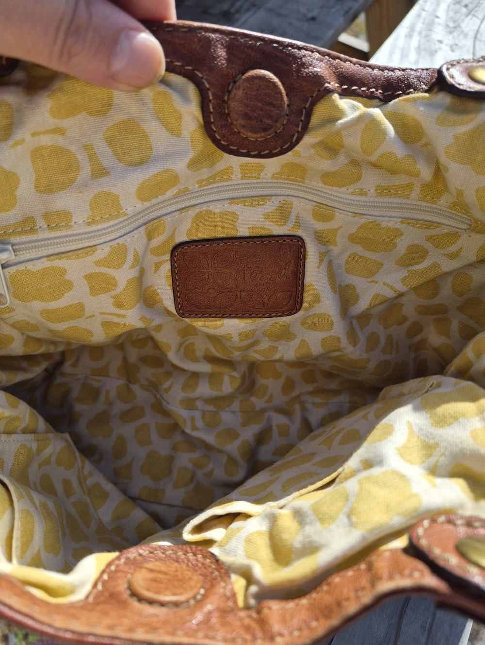 Fossil Patchwork Floral Multicolor Shoulder Bag - Brown Straps - Picture 10 of 13